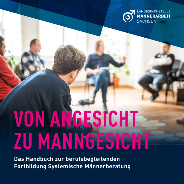 farbiges Titelbild mit Foto und Text Handbuch zur Fortbildung systemische Männerberatung